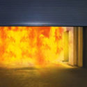 Rolling fire door in a fire-resistance demonstration