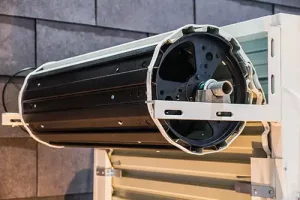 Closeup of a rolling door mechanism