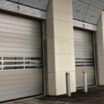 Sectional overhead doors on a commercial building