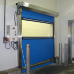 High-performance blue door with a control panel
