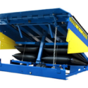 Blue loading dock leveler with its support frame