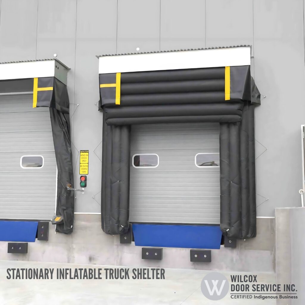 Two inflatable truck shelters at adjacent loading bays