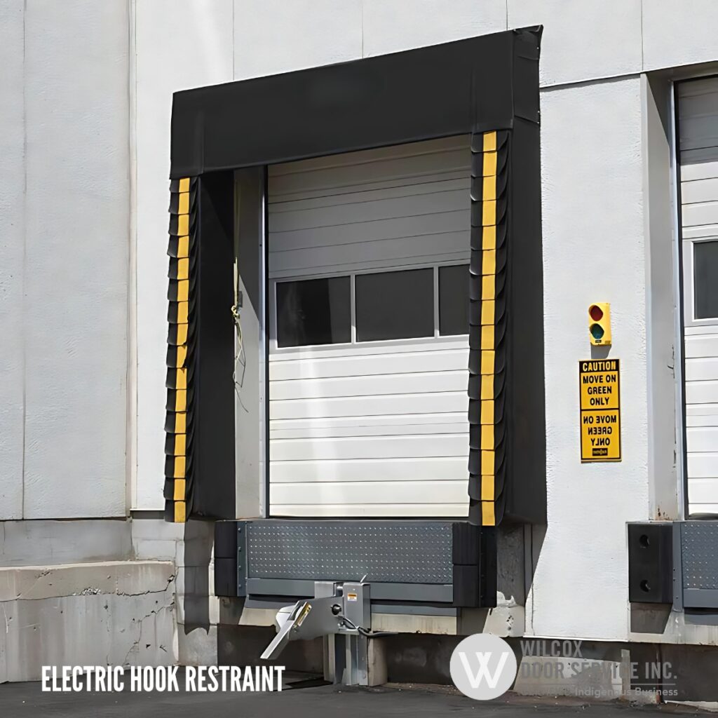 Hook truck restraint installed outside a loading bay