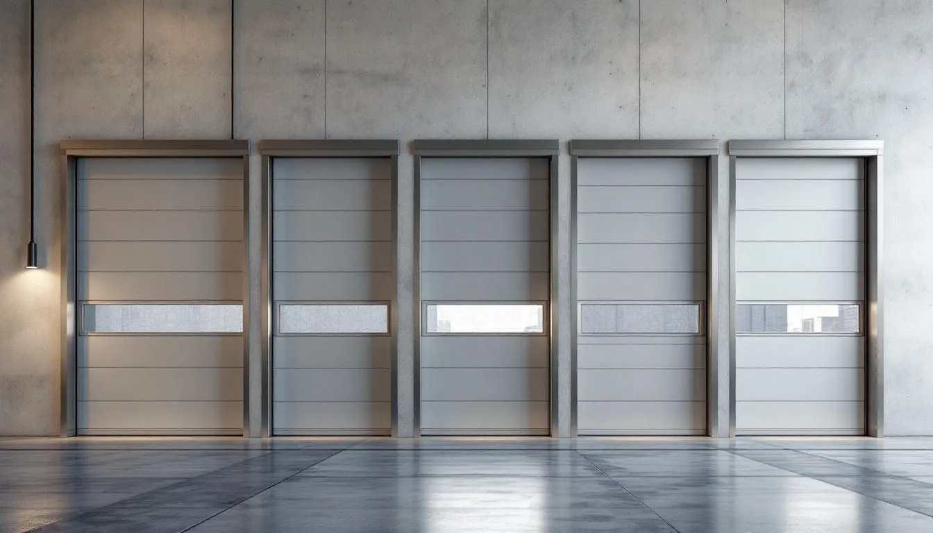 Three loading dock doors on a commercial building