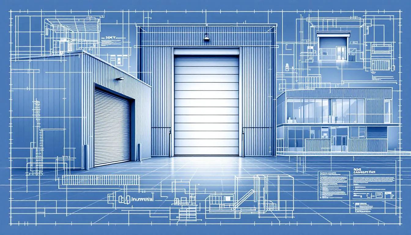 Technical drawing of a commercial overhead door