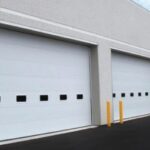 Commercial overhead doors with rectangular windows