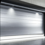 Insulated sectional door inside an industrial building