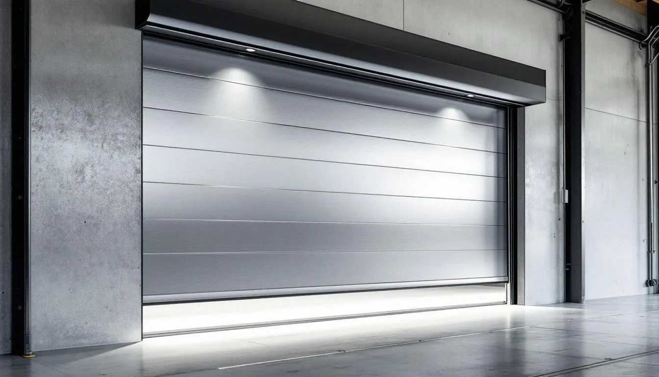 Insulated sectional door inside an industrial building