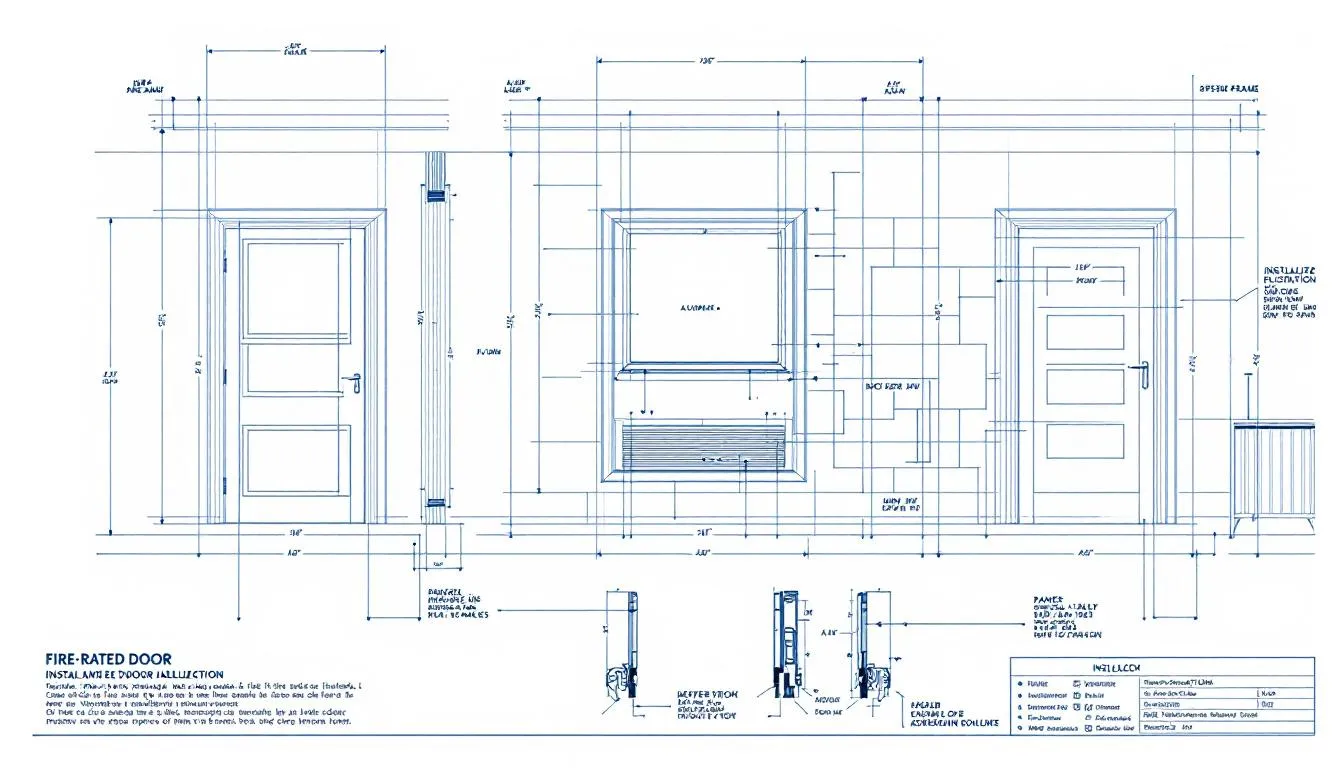 Technical drawing of an interior door assembly