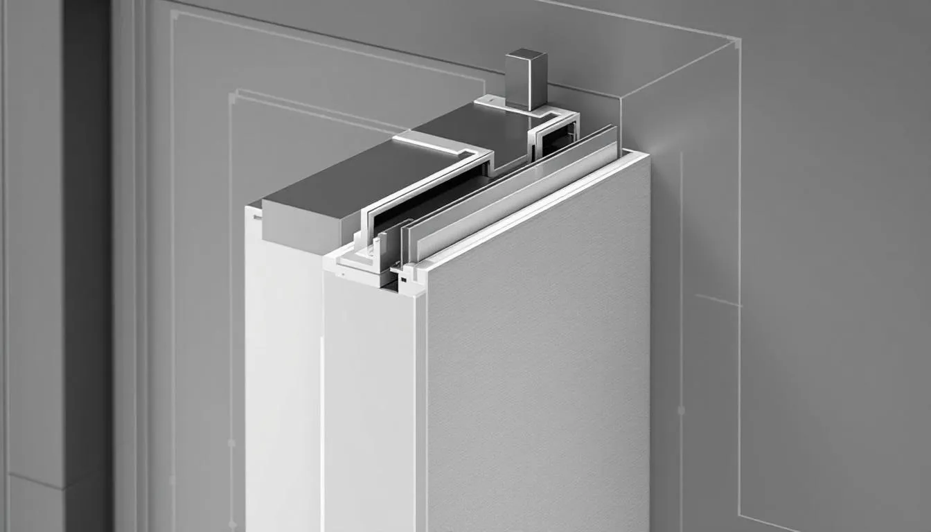 Cross-section of an interior door frame and seal