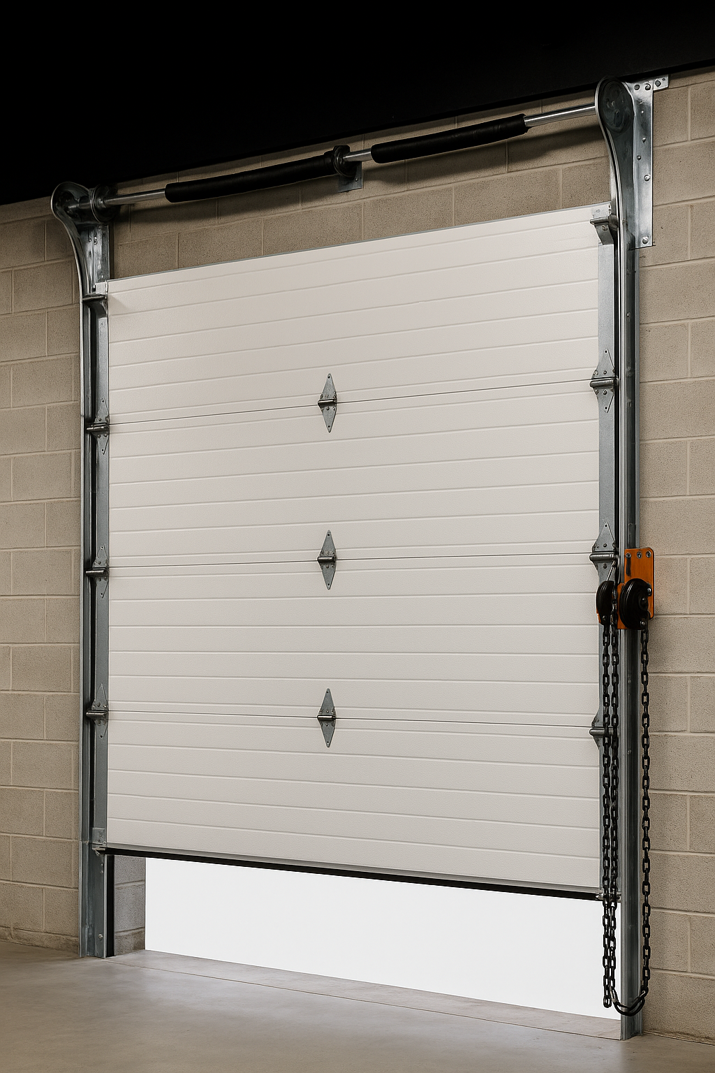 Sectional overhead door inside a warehouse